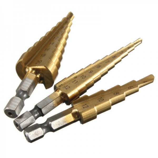 3pcs Hex Shank Titanium Coated HSS Step Drill Bit ...