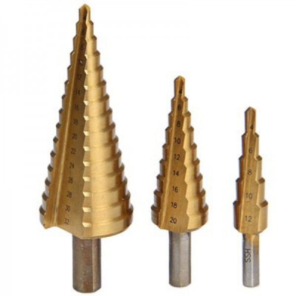 3pcs Hex Shank Titanium Coated HSS Step Drill Bit ...