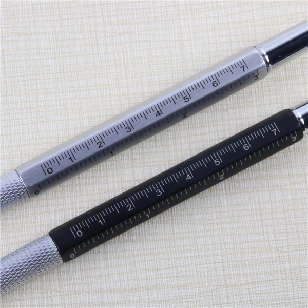 6-in-1 Ballpoint Pen Screwdrivers Stylus Ruler Spirit Level - Black