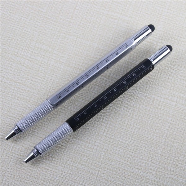 6-in-1 Ballpoint Pen Screwdrivers Stylus Ruler Spirit Level - Black