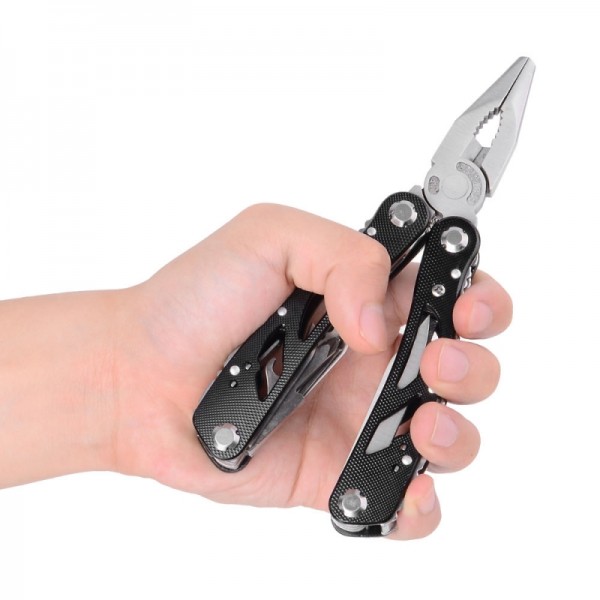 Stainless Steel Folding Multi-functional Pliers With 12pcs Screwdrivers Black