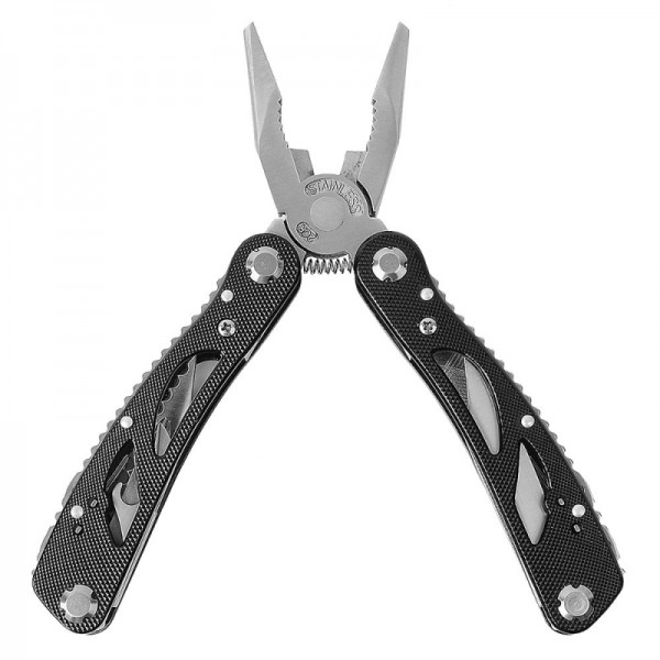 Stainless Steel Folding Multi-functional Pliers With 12pcs Screwdrivers Black